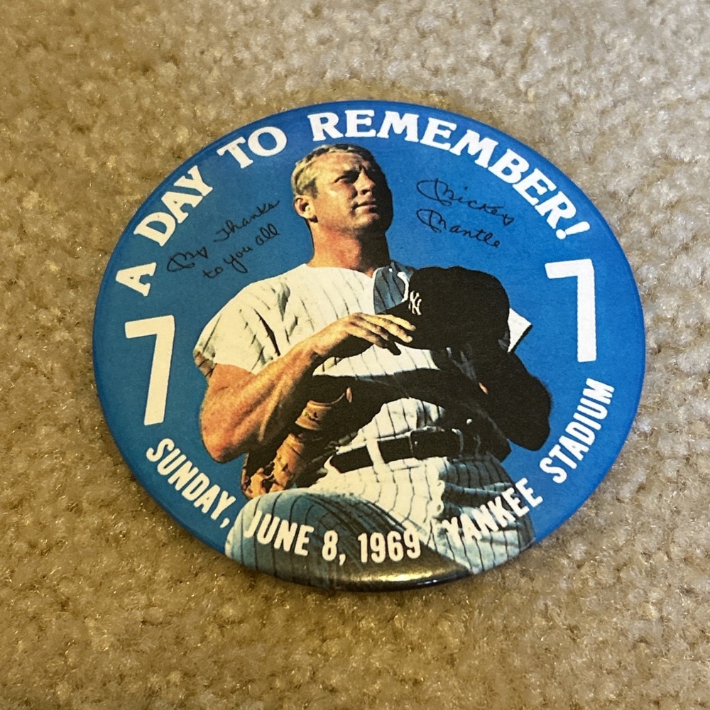 Mickey Mantle - 1969 Day to Remember Retirement Ceremony 4" Button Pin Yankees